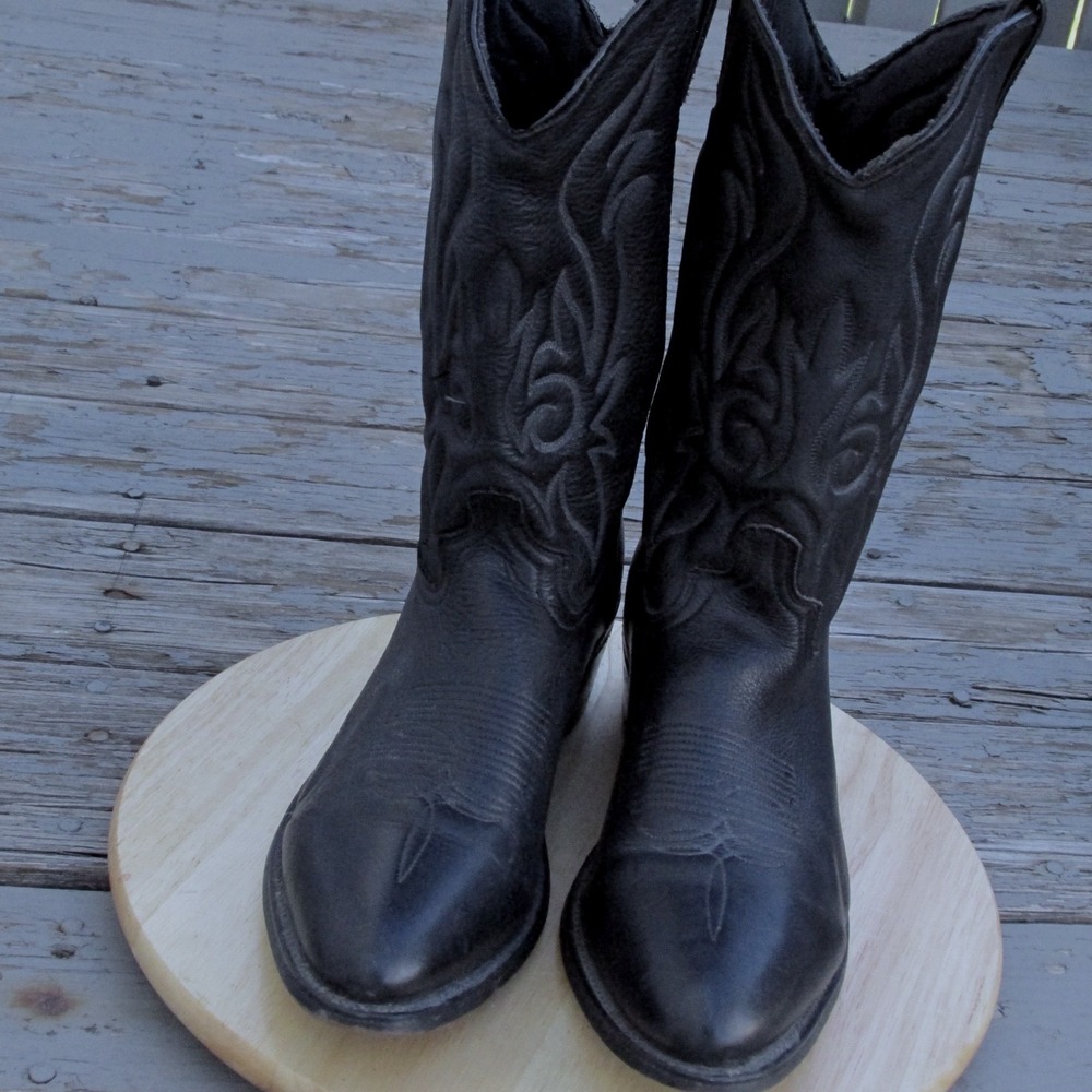 Sage by Abilene Black Western Cowboy Boots Mens 11.5 Soft Leather Stitched Shaft